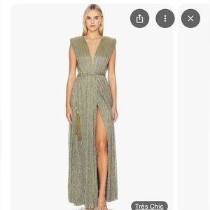 Sabina Musayev Olive Green Sequin Maxi Dress